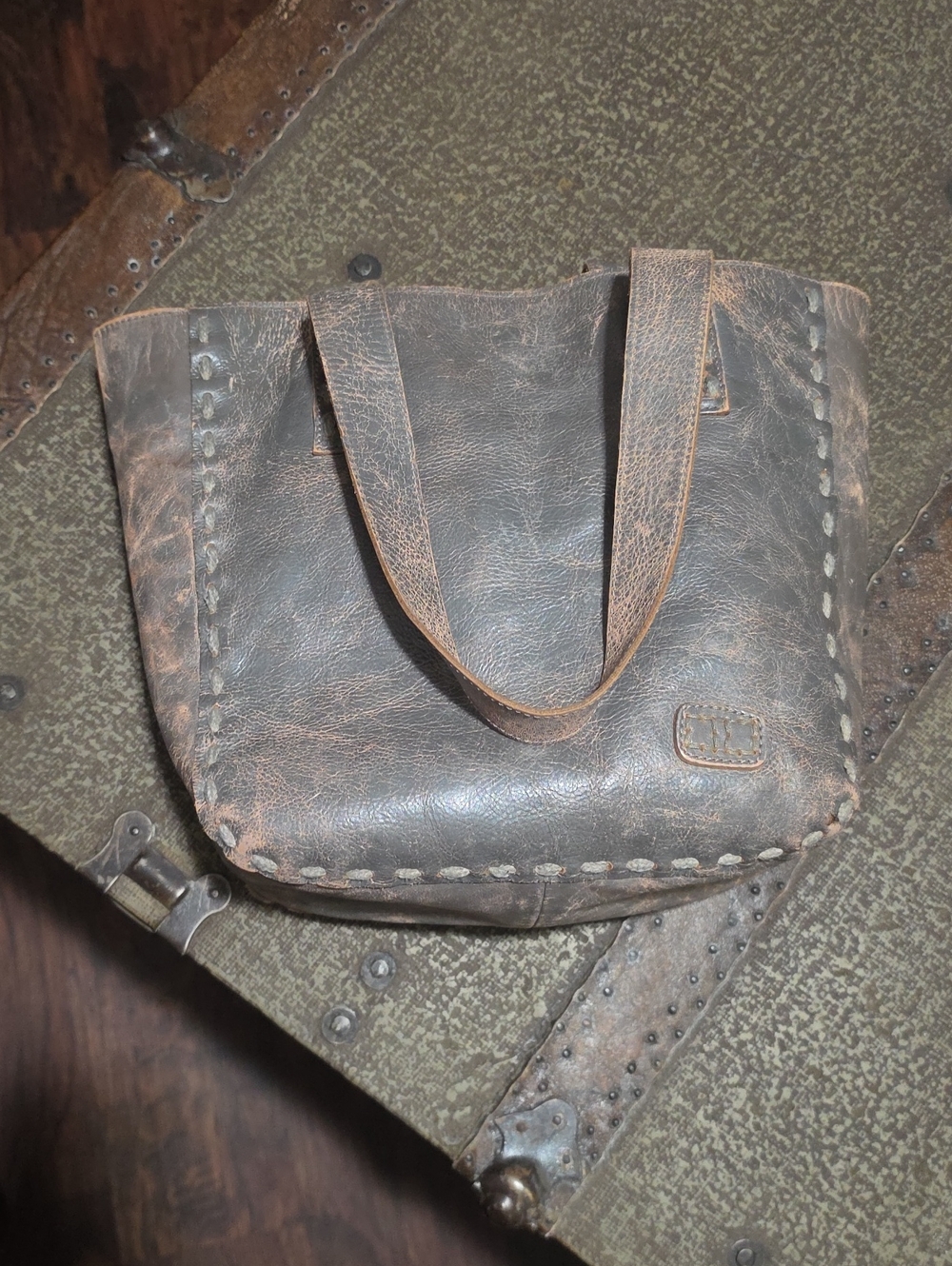 Bed Stu Distressed Gray Leather Hobo Tote
